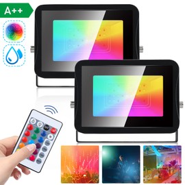 Jopassy RGB Spotlight 10 W Floodlight with Remote Control LED Spotlight Outdoor Spotlight IP66 Waterproof Memory Function Outdoor Spotlight Floodlight for Indoor, Garden, Backyard Pack of 2