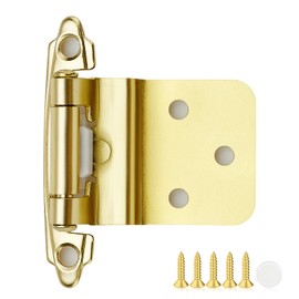 50 Pack 25 Pair Gold Cabinet Hinges - 3/8 inch Inset Kitchen Cabinet Hinges, Semi-Concealed Hinges, Self Closing Cabinet Door Hinges with Door Bumper Flush Face Mount Cupboard Hardware