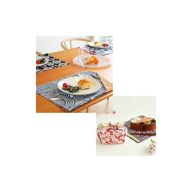 Musumi Furoshiki Isa Pattern Double-Sided Tie Eye Orange 18.9 inches