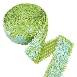 PH PandaHall 48mm Wide Green Sequin Ribbon Trim 4.5m Flat Elastic Strip Sequins Paillette String Shiny Trim Sewing Paillette String for Spring St Patrick's Day Mermaid Dress Embellish Headband Costume