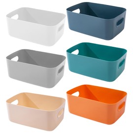 wintfarm Pack of 6 Plastic Storage Boxes, Storage Boxes with Handle for Shelves, Drawers, Laundry Cupboard, Multiple Cupboard Organiser for Kitchen (20.5 x 14 x 7 cm)