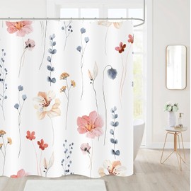 BIVINAR Long Coral Floral Shower Curtain 72 x 78 Inch, Botanical Flower Shower Curtain for Bathroom Decor, Waterproof Fabric Wildflower Shower Curtain with 12 Hooks