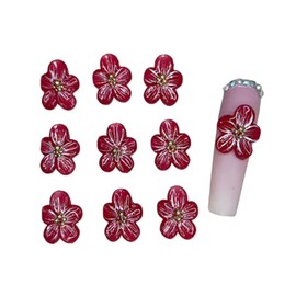 Set 6Pcs Gel 3D Red Apticot Flowers Nails Charms Handmade by Gel, Design For Long Nail 3D Flower For Nail Art Floral Salon Decor For Women Girls (Red Apticot - Long Large 6Pcs)