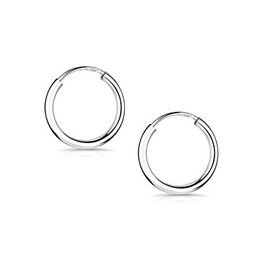 Materia Thin Creole Earrings, 925 Sterling Silver - Silver Creole Earrings 13 16 29 38 46 56 mm / 1.8 mm Wide, Rhodium Plated in Case, Silver, Silver