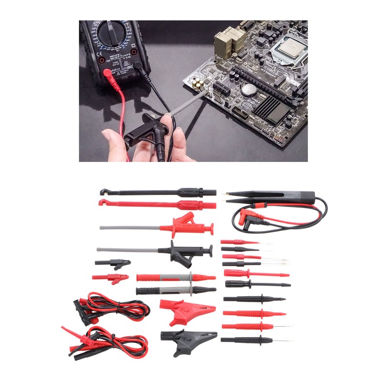 25Pcs Multimeter Test Cable Kit Probe Line Wire Hook Crocodile