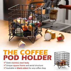 Zubebe Metal Large Capacity Coffee Pod Basket, 5.3 x 5.3 x 6.3 In, Black