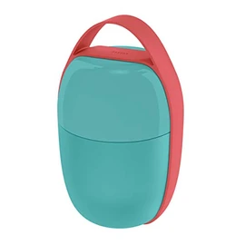 Alessi Food à porter SA03 LAZ, Two-compartment lunch pot in thermoplastic resin with cooling element, light blue.