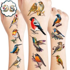 MeoIsDaBest-109 piezas de pequeños tatuajes temporales de pájaros de la selva tropical, suministros de decoración para fiestas de cumpleaños, pegatina