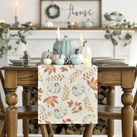 Artoid Mode Orange Pumpkins Maple Leaves Autumn Table Runner, Seasonal Fall Kitchen Dining Table Decoration for Home Party Decor 40x180 cm