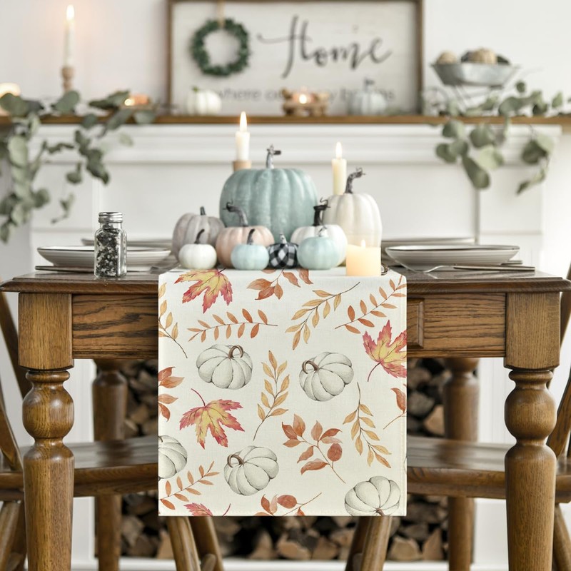 Artoid Mode Orange Pumpkins Maple Leaves Autumn Table Runner, Seasonal