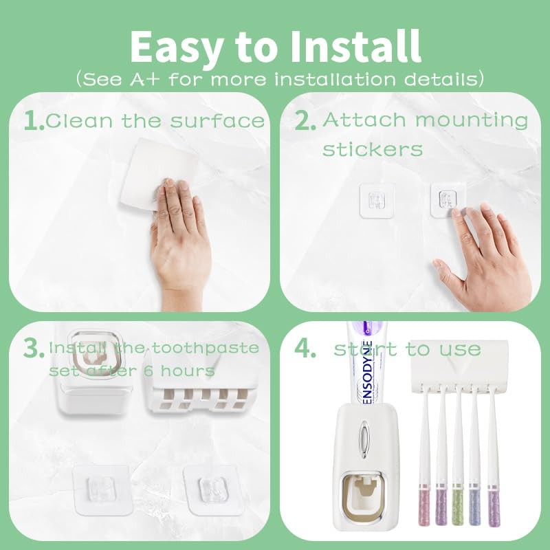 RIDGEPOLE Toothbrush Holder and Toothpaste Dispenser Set, Automatic Toothpaste Squeezer