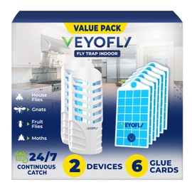 VEYOFLY Fruit Fly Traps for Indoors, Fly Trap Indoor, (2 Device + 6 Refills) Fly Catcher Indoor, Gnat Traps for House Indoor, Fly Trap, Plug in Light Flying Insect Trap, Bug Killer