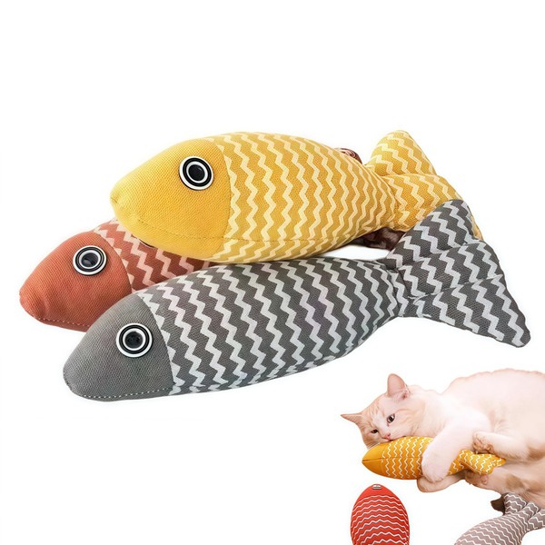 MHSKNHW Cat Toy, Set of 3, Fish Shaped Chewing Alone,