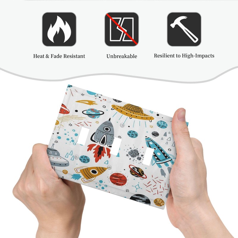 Cartoon Space Rocket Boys Universe Planet 3 Gang Light Switch