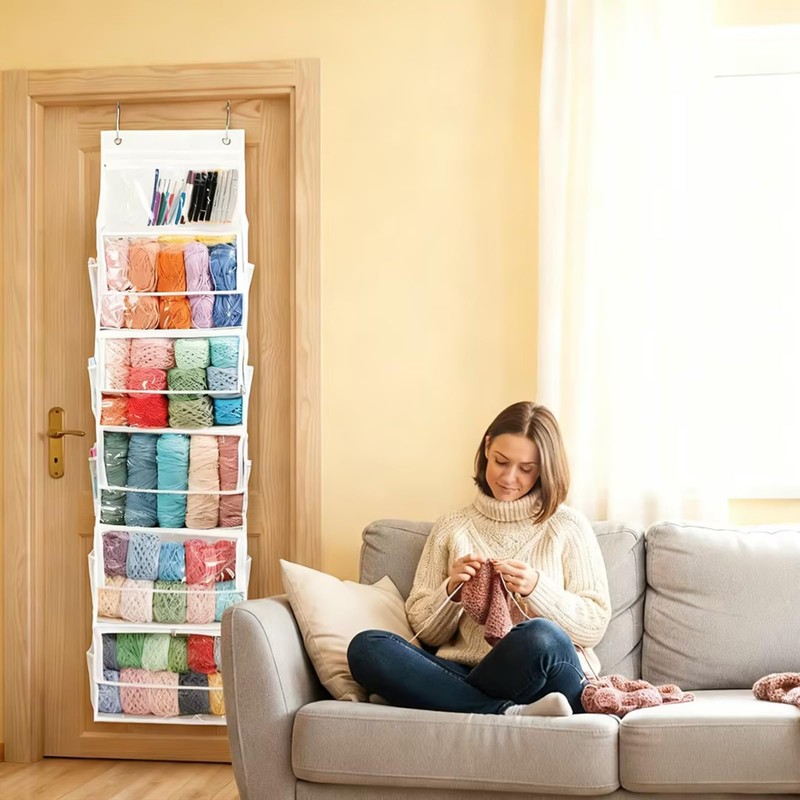 Bounlgsr 6 Large Hanging Yarn Storage Organizer with Double Zippers,10