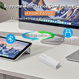 Wireless Mouse Bluetooth Mini Silent Dual-Mode 2.4GHz & Bluetooth Computer Mice with Case Lightweight Rechargeable Portable Small Wireless Mouse for Laptop PC Desktop MacBook Tablet Kids Gift, White