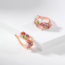 Mecool Flower Earrings Cubic Zirconia Stud Earrings for Women Gold Colorful, Zinc