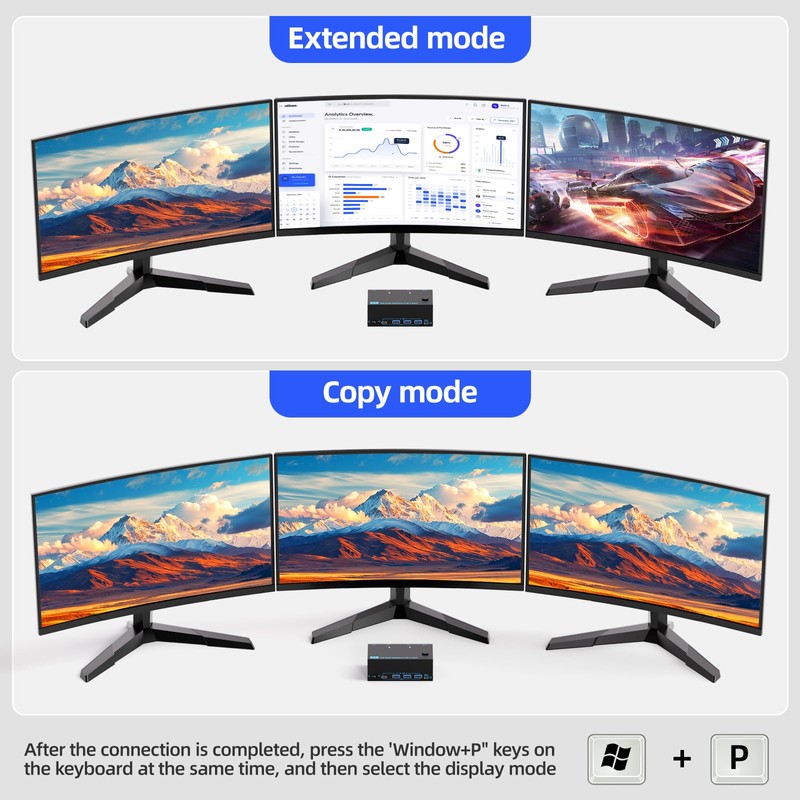 KVM Switch 3 Monitors 2 Computers 8K@30Hz/4K@60Hz, HDMI KVM Switches