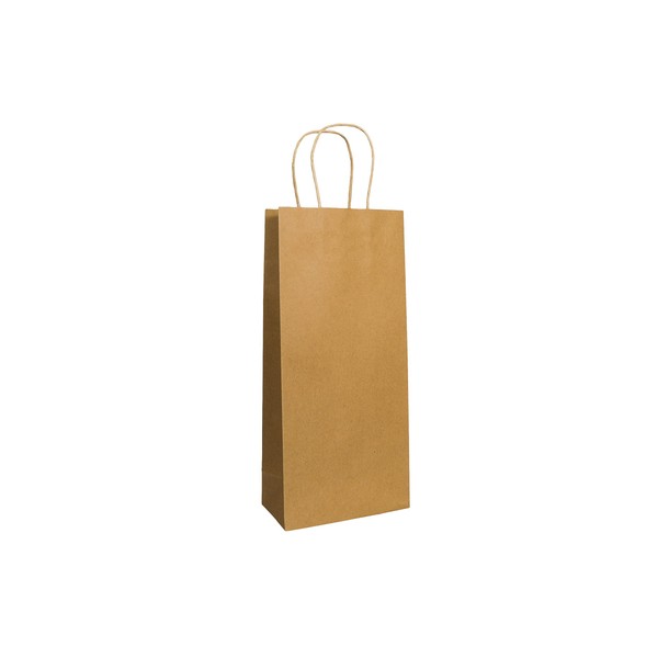 PTP BAGS Natural 5.75" x 3.25" x 13" Tote Bags [Pack of 50] Recyclable Kraft Paper Wine Gift, Bags