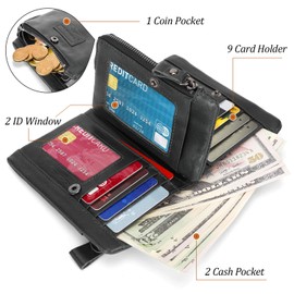 Mens Leather Wallet, YumSur Genuine Leather Wallet, RFID Blocking Men's Wallets Credit Card Holder Coin Pocket Purse External Card Bag, Tri-Fold Wallet for for Valentine's Day, Father's Day