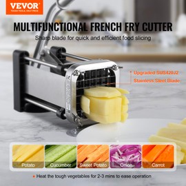 VEVOR French Fry Cutter, Potato Slicer with 1/2-Inch Stainless Steel Blade, Manual Potato Cutter Chopper with Suction Cups, Great for Potato, French Fries, Cucumber, Vegetables, Carrot
