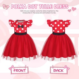 Benylion Toddler Christmas Dress Polka Dots Fancy Dress Up Costume Birthday Party Tulle Dresses With Headband Girls Christmas Gifts Mini Mouse Outfit 3-4 Years Red