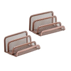 Hoshen Three Tier Metal Mesh Display Business Card Holder, Desk Business Card Holder, Desk Office Business Card Display Business Card Display Holder (Rose Gold, 2 Pack)
