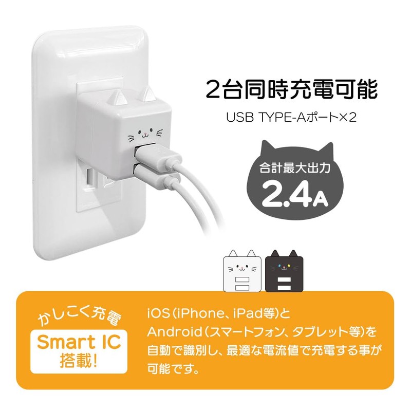 Rasta Banana RAC2A2A02IWO USB Charger, AC USB-A, 2 Ports, Equipped