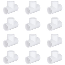 1/2-inch PVC 3-Way Tee Fittings (12 Pack), White, Furniture Grade PVC, Tee Connectors for DIY Furniture, Greenhouse, Pool Products