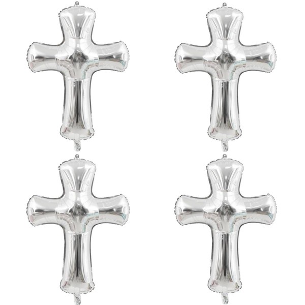 ZUISYTM 4pcs Cross Foil Balloons (Silver) - Baby Shower, Baptism,