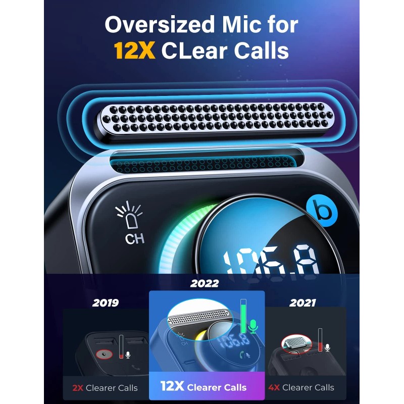 JOYROOM 66W Bluetooth Car Adapter with HiFi Bass LED Light