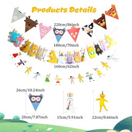 Birthday party and kindergarten party banner decorations, cute and playful banners, animal triangle flags, small people holding hands and animal banners