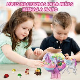Kit de Contenedor transparente Iluminado Niños,Kits de manualidades DIY para niños y niñas,transparente para Niños con Luz Nocturna Ajustable,manualidades unicornio(Morado - Unicornio)