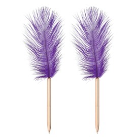 PATIKIL 1.0mm Feather Ballpoint Pens Bulk, 2Pcs Black Ink Vintage Plated Rod Quill Writing Pens for Office Wedding Guest Signature Style 1, Dark Purple/Rose Gold