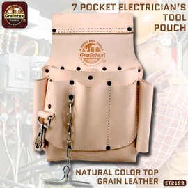 Graintex ET2199 Electrician Leather Tool Pouch, Natural Color Top Grain Leather, Perfect for Electrician Tools, Durable Tool Bag for Electrician, Handymen Tool Belt