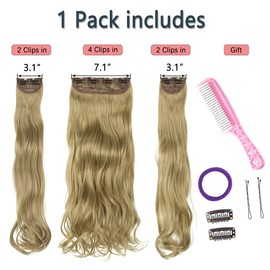 Blonde Ponytail Holders Hair Pieces for Women with Thinning Hair( Full Head Soft Curly Wavy Invisible Thick long 3 PCS Set Synthetic Hair Extensions) -Pale Gloden Blonde 20"