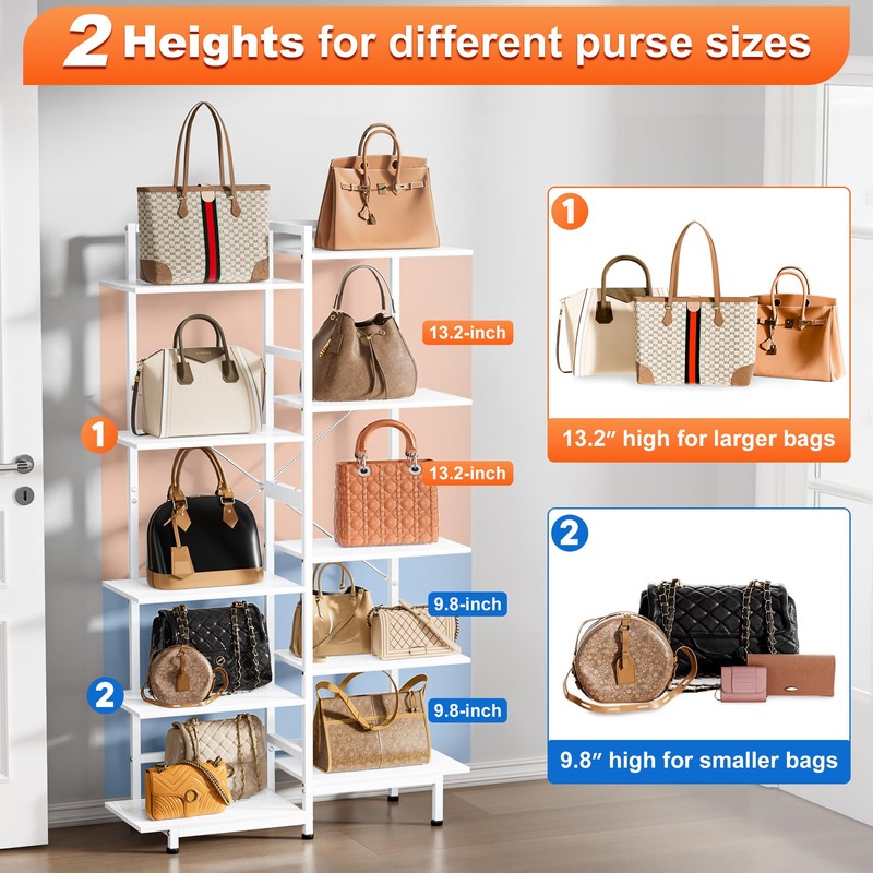 Aquzee Large Purse Rack Stand, 5 Tier Purse Display Shelf,