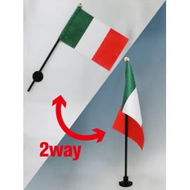 TOSPA イタリア 国旗 ミニフラッグ 旗サイズ10.5×15.7cm ポール27cm 吸盤 のセット テトロンスエード製