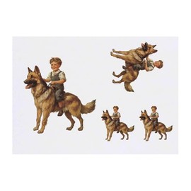 4 x 'Boy Riding German Shepherd Dog' Temporary Tattoos - Water Resistant, Skin-Safe, Non-Toxic Transfers, Mixed Sizes (TO00077252)