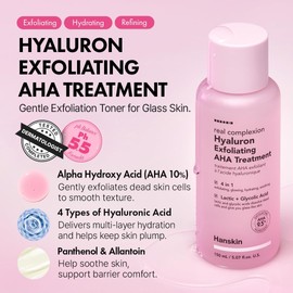 Hanskin Real Tez Hialuron Exfoliante Aha Tratamiento, Tónico Exfoliante, Potenciador Hidratante de La Piel 5.07 Fl. Oz. (150Ml)