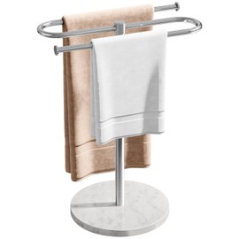STWWO Hand Towel Stand For Bathroom with Marble Base, S-Shape Hand Towel Holder Standing Stainless Steel Rust-proof, Countertop Towel Stand Free Standing For Bathroom Vanity Countertop(Brushed Nickel)
