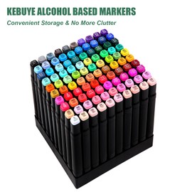 Kebuye 100 Colors Alcohol Markers Set, Dual Tips Blender Art Markers for Drawing Sketching Coloring Artist Pens and Underlining, Professional Permanent Sketch Markers for Kids Adult Coloring
