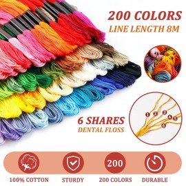 IGUGI Embroidery Thread, 200 Colours Cross Stitch Threads + Tools Total 284 Pieces, Embroidery Threads Rainbow Colour, Used for Cross Stitch Thread, Bracelet Thread, Craft Twist, Craft Thread