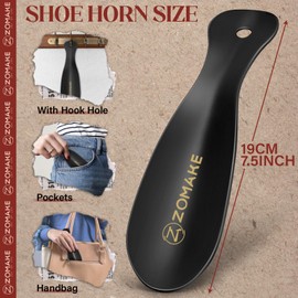 ZOMAKE Metal Shoe Horn,Small Travel Shoehorn for Men Women Kids,7.5'' Portable Shoe Spoon Helper