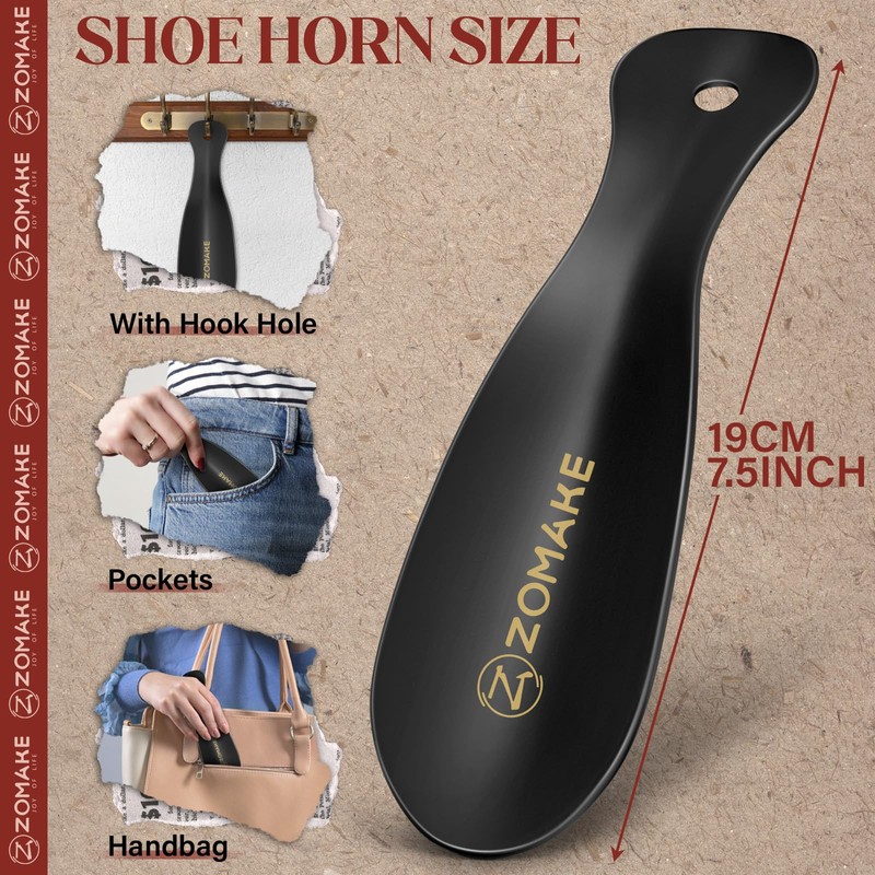 ZOMAKE Metal Shoe Horn,Small Travel Shoehorn for Men Women Kids,7.5''