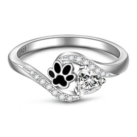 LOVGIFSET Sterling Silver Paw Print Ring for Women - Puppy Jewelry, Cat Dog Pawprint on My Heart - Size 10