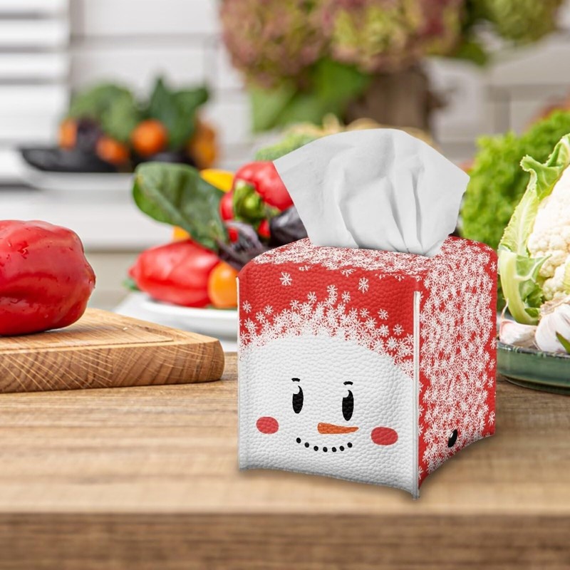 Pzuqiu Christmas Cute Snowman Tissue Box Cover,Square Facial Tissue Holder
