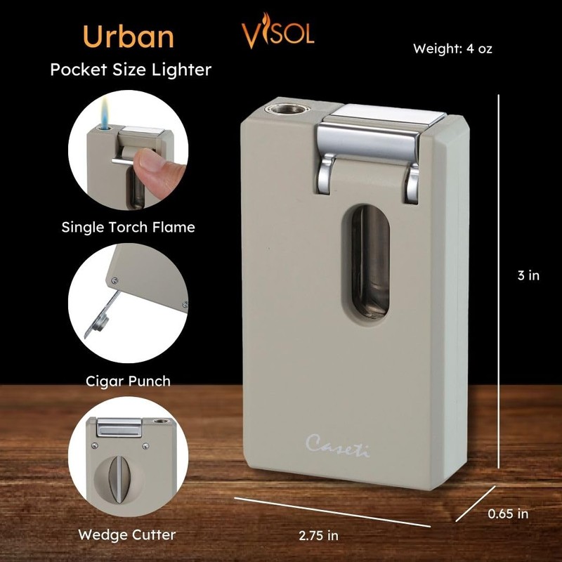 Caseti Urban Single Torch Flame Lighter, Built in Cutter, Built
