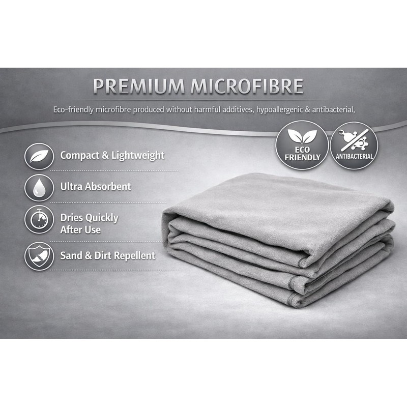 Microfibre Towel - 130x75cm - Highly Absorbent, Compact and Lightweight,