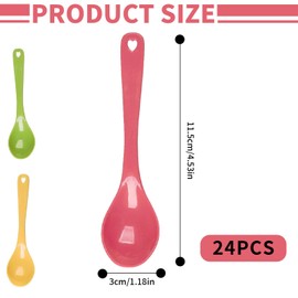HAYGEM Pack of 24 Mixed Colour Plastic Spoons Made of PP 11.5 cm, Multi-Purpose Egg Spoons, Easy to Clean, Egg Spoons Plastic with Love Hanging Hole, for Hot Soups, Yoghurts, Desserts and More